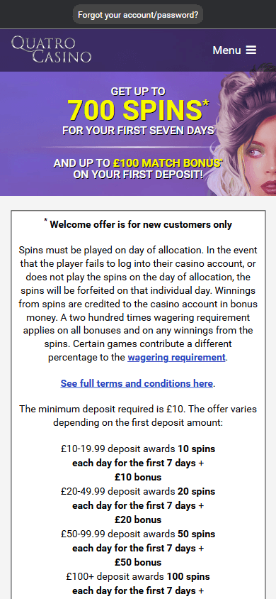 Quatro Casino Mobile screenshot